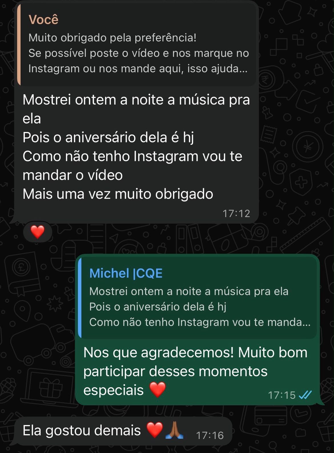 Mensagem de agradecimento de cliente no WhatsApp 5